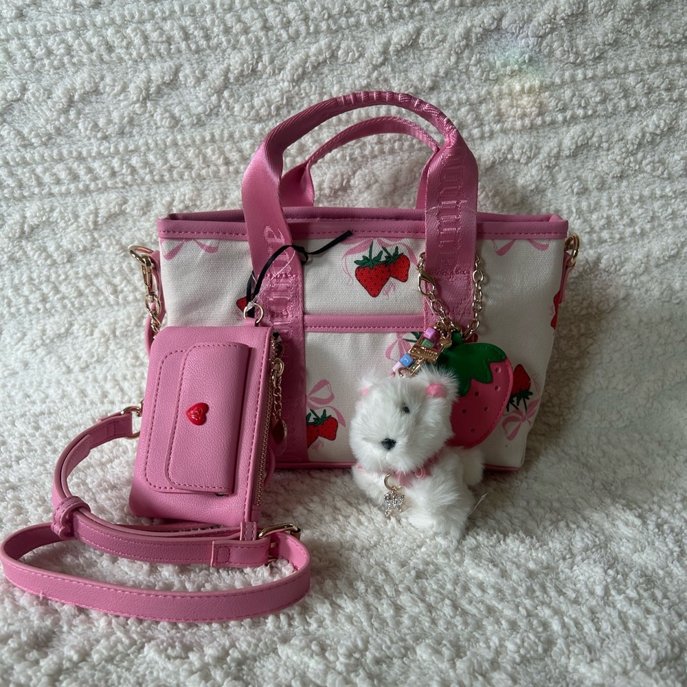 Juicy Couture Strawberry Festival Mini Crossbody Tote Pink Diamond Retro Canvas